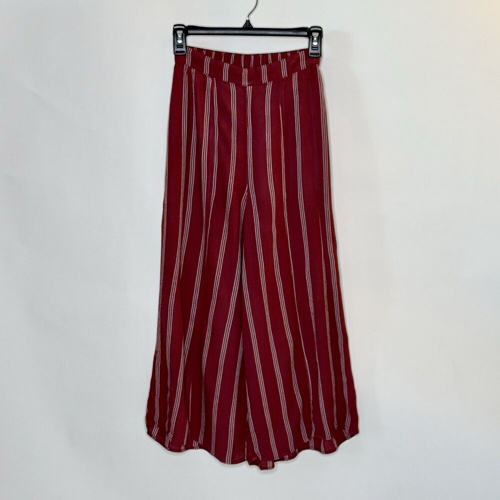 AMERICAN EAGLE Flowy Crepe Pants Womens XS Maroon Red Stripe Wide Leg Ankle Boho